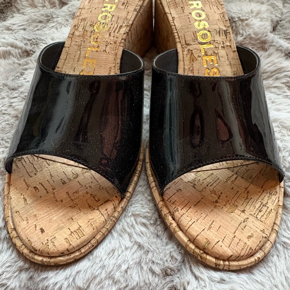 AEROSOLES Black Patent Wedge Sandals - Picture 2 of 6